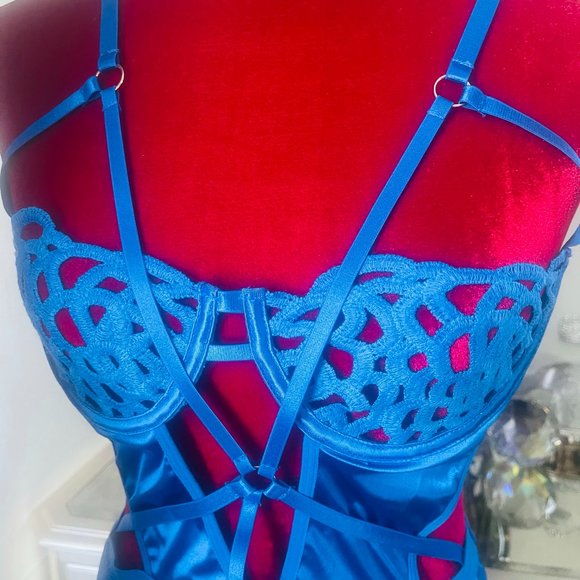 XS-S Royal Blue One Piece Hollow Out Negligee - Picture 4 of 5